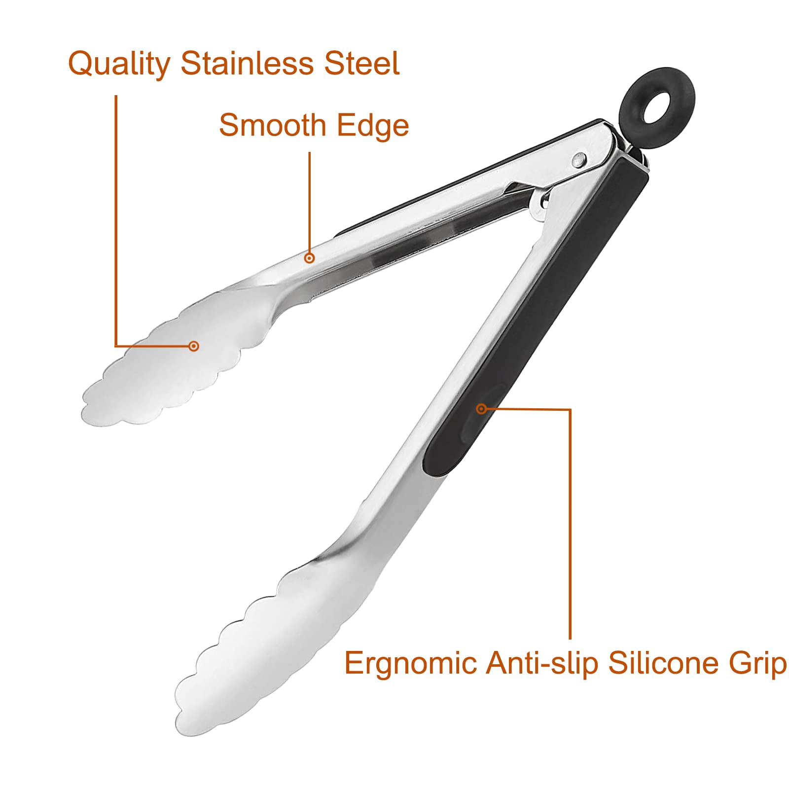 9 Pieces Stainless Steel Kitchen Tongs Grilling Locking Cooking Tongs Non-Slip Metal Food Tongs For Cooking, Salad And Bbq, 7, 9